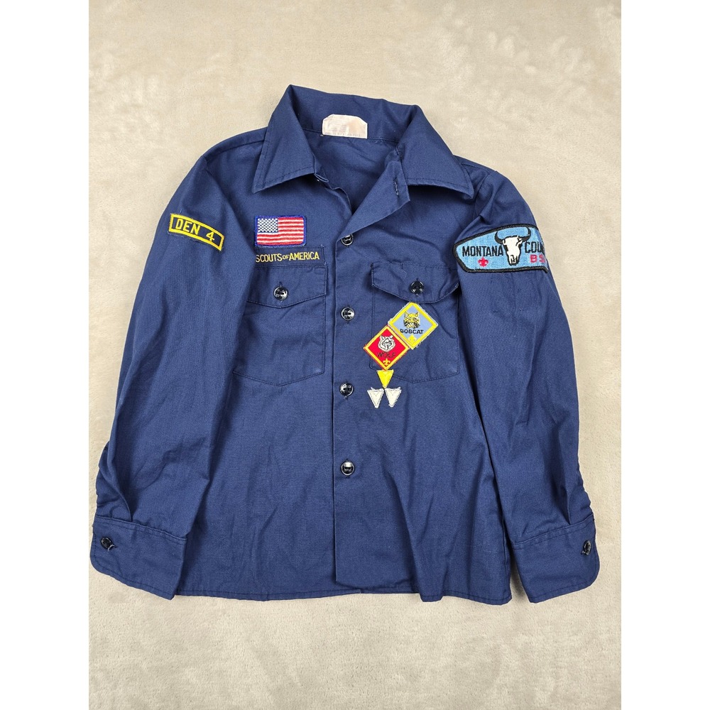 Boy Scouts of America Shirt Kids 10 Blue Long Sleeve Patches Montana Council USA